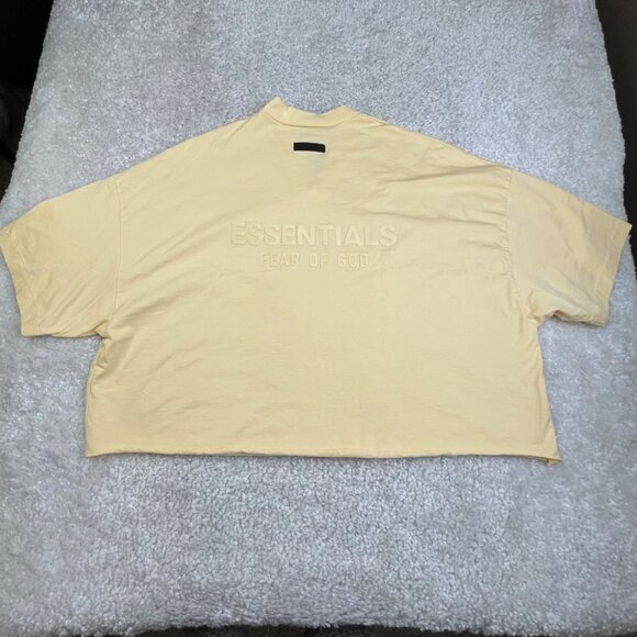 Fear Of God Essentials V-Neck Boxy Tee Raw Hem Yellow Oversized - Picture 2 of 9